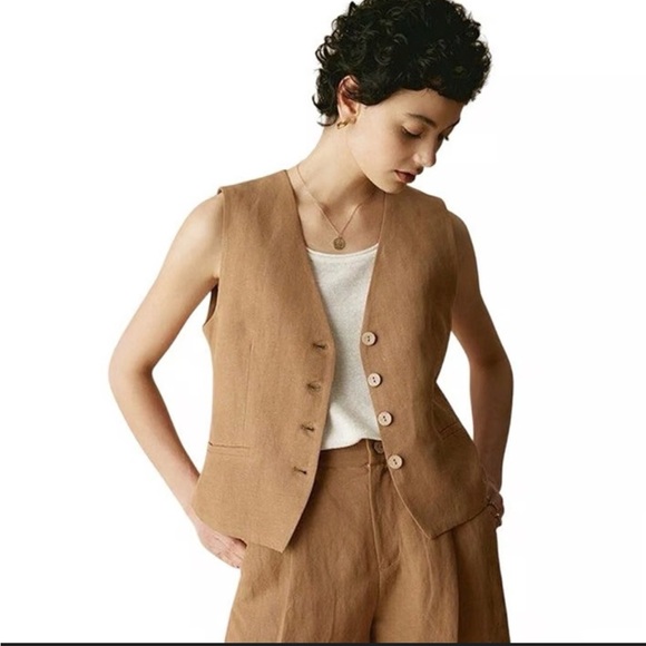 Lintico Tops - Lintico 100% Linen Matching Set in Caramel Brown